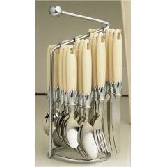 Elegante 24 Pieces Lotus Cream Stainless Steel & Plastic Cutlery Set, SL-111B