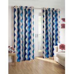 IWS Blue Designer Collection Polyester Eyelet Door Curtain Set, CT634