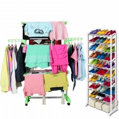 Kawachi C84 Combo of Cloth Drying Stand & Shoe Rack