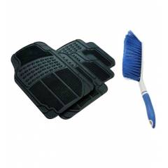 G-King Black Vinyl Rubber Car Foot Mat Set with Carpet Brush For Ford Eecosport