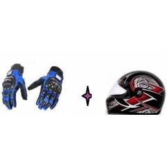 Evergreen Combo of Stylish Helmet & Blue Pro Biker Gloves