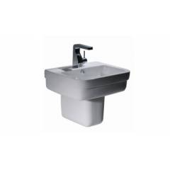 Bravat Wash Basin C22133W-1 Wall-Hung Basin With Semi-Pedestal 1 Tap Hole 550x430x445 mm With Overflow Cover and Wall Fixing Screws
