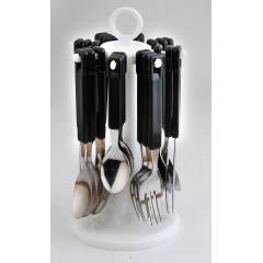 Elegante 24 Pieces Tablecraft Black Stainless Steel & Plastic Cutlery Set, SL-118C