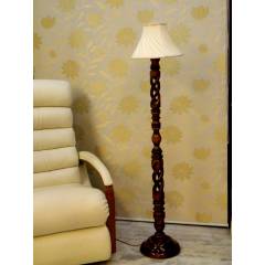 Tucasa Twisted Wooden Floor Lamp with Off White Pleated Shade, LG-874