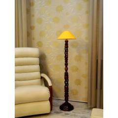 Tucasa Twisted Wooden Floor Lamp with Yellow Conical Shade, LG-878