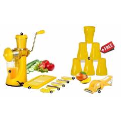 SM Elegant Combo, Yellow Hand Juicer & Slicer Peeler with 6 Free Glass