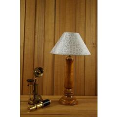 Tucasa Mango Wood Tan Table Lamp with 10 inch Polycotton White Circle Pyramid Shade, WL-202