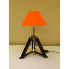 Tucasa Mango Wood Black Tripod Table Lamp with Polycotton Orange Shade, P-27