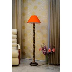 Tucasa Mango Wood Black & Gold Floor Lamp with Orange Conical Polycotton Shade, WF-66