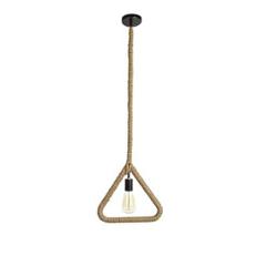 Tucasa Iron Triangle Pendent Light with Light Brown Jute Rope Shade, HG-02