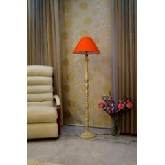 Tucasa White Mango Wood Floor Lamp with Orange Conical Polycotton Shade, WF-148