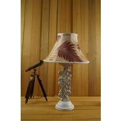 Tucasa Mango Wood Antique White Carving Table Lamp with 12 inch Polysilk Maroon Beige Conical Shade, WL-27