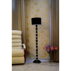 Tucasa Mango Wood Black & Silver Floor Lamp with Black Drum Polycotton Shade, WF-31