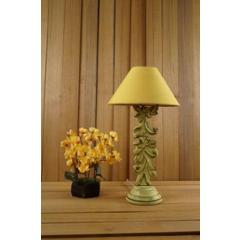 Tucasa Mango Wood Crushed Yellow Carving Table Lamp with 10 inch Polycotton Yellow Pyramid Shade, WL-61