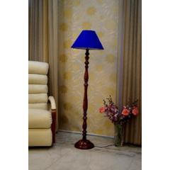 Tucasa Royal Brown Mango Wood Floor Lamp with Blue Conical Polycotton Shade, WF-97