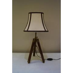 Tucasa Mango Wood Brown Tripod Table Lamp with Polycotton Off White Shade, P-73
