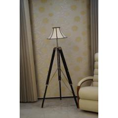 Tucasa Mango Wood Black Tripod Floor Lamp with Polycotton Off White Shade, P-142