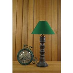 Tucasa Mango Wood Grey Table Lamp with 10 inch Polycotton Green Pyramid Shade, WL-150