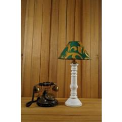 Tucasa Mango Wood White Table Lamp with 10 inch Polycotton Green Gold Pyramid Shade, WL-117