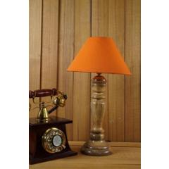 Tucasa Mango Wood Royal Brown Table Lamp with 10 inch Polycotton Light Orange Pyramid Shade, WL-227