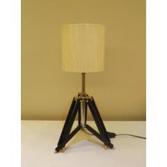 Tucasa Mango Wood Black Tripod Table Lamp with Polycotton Khadi Shade, P-31