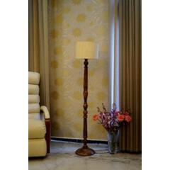 Tucasa Mango Wood Brown Floor Lamp with Khadi Drum Polycotton Shade, WF-3