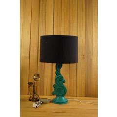 Tucasa Mango Wood Green Carved Table Lamp with 11.5 inch Polycotton Black Drum Shade, WL-309