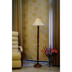 Tucasa Mango Wood Brown Floor Lamp with Khadi Conical Polycotton Shade, WF-4