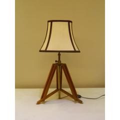 Tucasa Mango Wood Brown Tripod Table Lamp with Polycotton Off White Shade, P-18