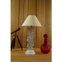Tucasa Mango Wood Antique White Carving Table Lamp with 10 inch Polycotton Khadi Pyramid Shade, WL-4