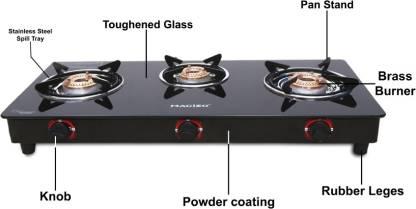 Buy Macizo Preto 3 Burner Black Manual Ignition Glass Gas Stove