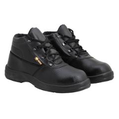 Indcare Aero Leather High Ankle Steel Toe Black Safety Shoes, Size: 5