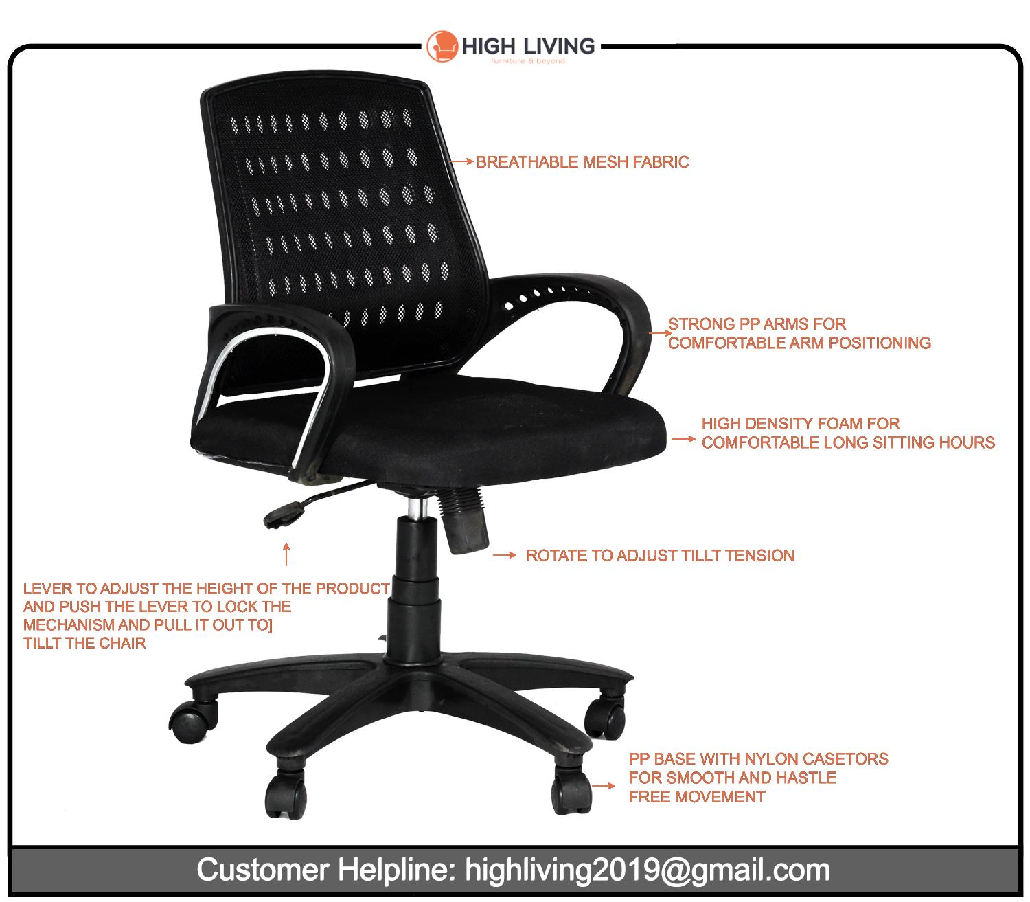 Buy High Living Eezy Black Mesh Office Chair Online At Best Price