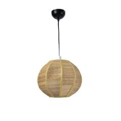 Tucasa Iron Round Shaped Pendent Light with Light Brown Cane Shade, HG-18