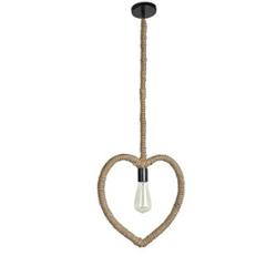 Tucasa Iron Heart Shaped Pendent Light with Light Brown Jute Rope Shade, HG-01