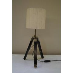 Tucasa Mango Wood Black Tripod Table Lamp with Polycotton Khadi Shade, P-47