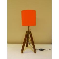 Tucasa Mango Wood Brown Tripod Table Lamp with Polycotton Orange Shade, P-56