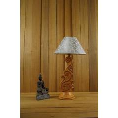 Tucasa Mango Wood Orange Carving Table Lamp with 10 inch Polycotton White Silver Pyramid Shade, WL-82