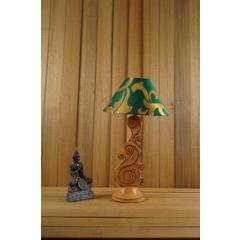 Tucasa Mango Wood Orange Carving Table Lamp with 10 inch Polycotton Green Gold Pyramid Shade, WL-86