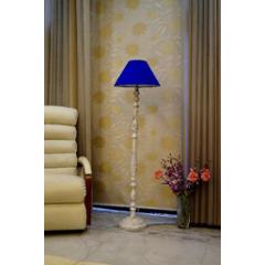 Tucasa Vintage White Mango Wood Floor Lamp with Blue Conical Polycotton Shade, WF-27