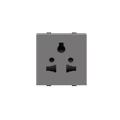 Polycab Levana 6 & 16A 2 Module Magnesium Grey Twin Socket Outlet with Shutter, SLV0200502