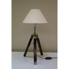 Tucasa Mango Wood Black Tripod Table Lamp with Polycotton Khadi Shade, P-42
