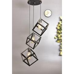 Tucasa Iron Three Square Pendent Light with Black Shade, HG-38