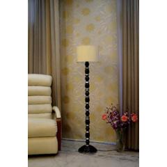 Tucasa Mango Wood Black & Silver Floor Lamp with Khadi Drum Polycotton Shade, WF-32