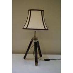 Tucasa Mango Wood Black Tripod Table Lamp with Polycotton Off White Shade, P-52