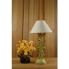 Tucasa Mango Wood Crushed Yellow Carving Table Lamp with 10 inch Polycotton Khadi Pyramid Shade, WL-58