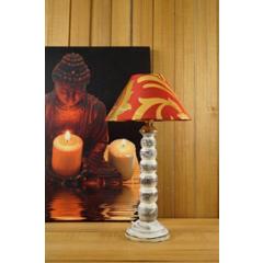 Tucasa Mango Wood Old White Table Lamp with 10 inch Polycotton Red Gold Pyramid Shade, WL-178