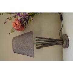 Tucasa Grey Wooden Tree Look Table Lamp with Grey Jute Shade, P2-E