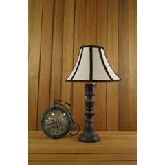 Tucasa Mango Wood Grey Table Lamp with 12 inch Polycotton Stripe Conical Shade, WL-157
