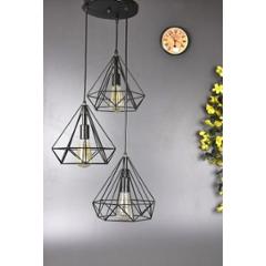 Tucasa Iron Three Diamond Pendent Light with Black Shade, HG-35